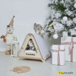 Luxury Wooden House for Dogs and Cats with Stylish Fabric Roof